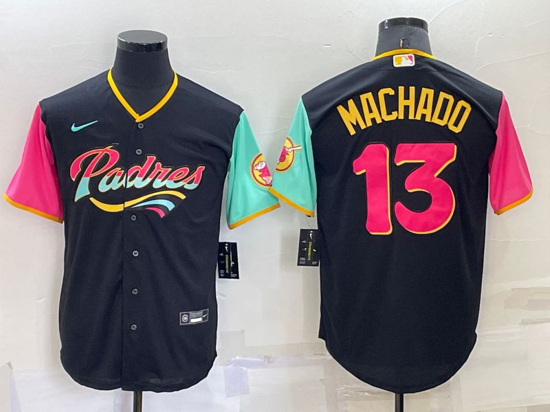 Men San Diego Padres #13 Machado Black City Edition Nike 2022 MLB Jerseys